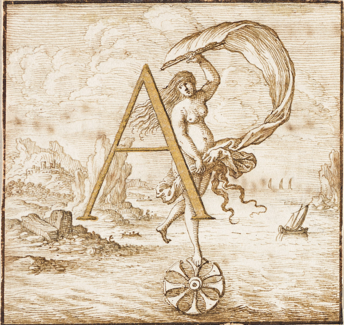 LIEVEN CRUYL (Ghent 1634-1709 Ghent) Group of 4 decorative designs for initial letters.